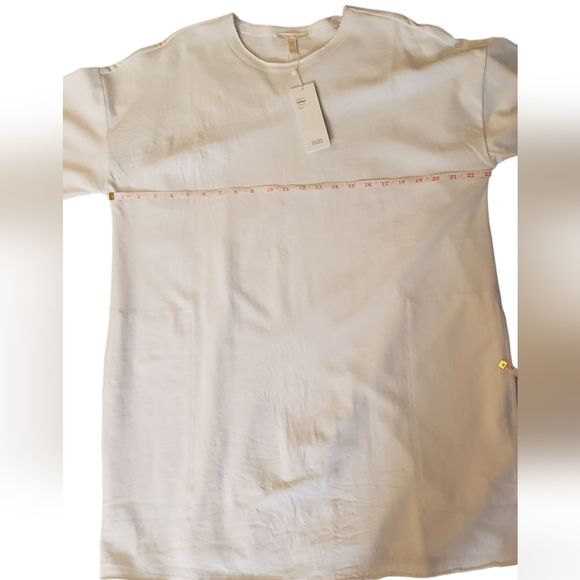 EILEEN FISHER NWT White French-Terry 3/4 Sleeve Raw-Edge Pocket Tunic - Picture 6 of 8
